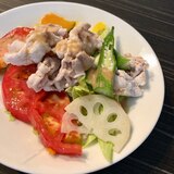 レンチン野菜と生野菜の豚しゃぶサラダ